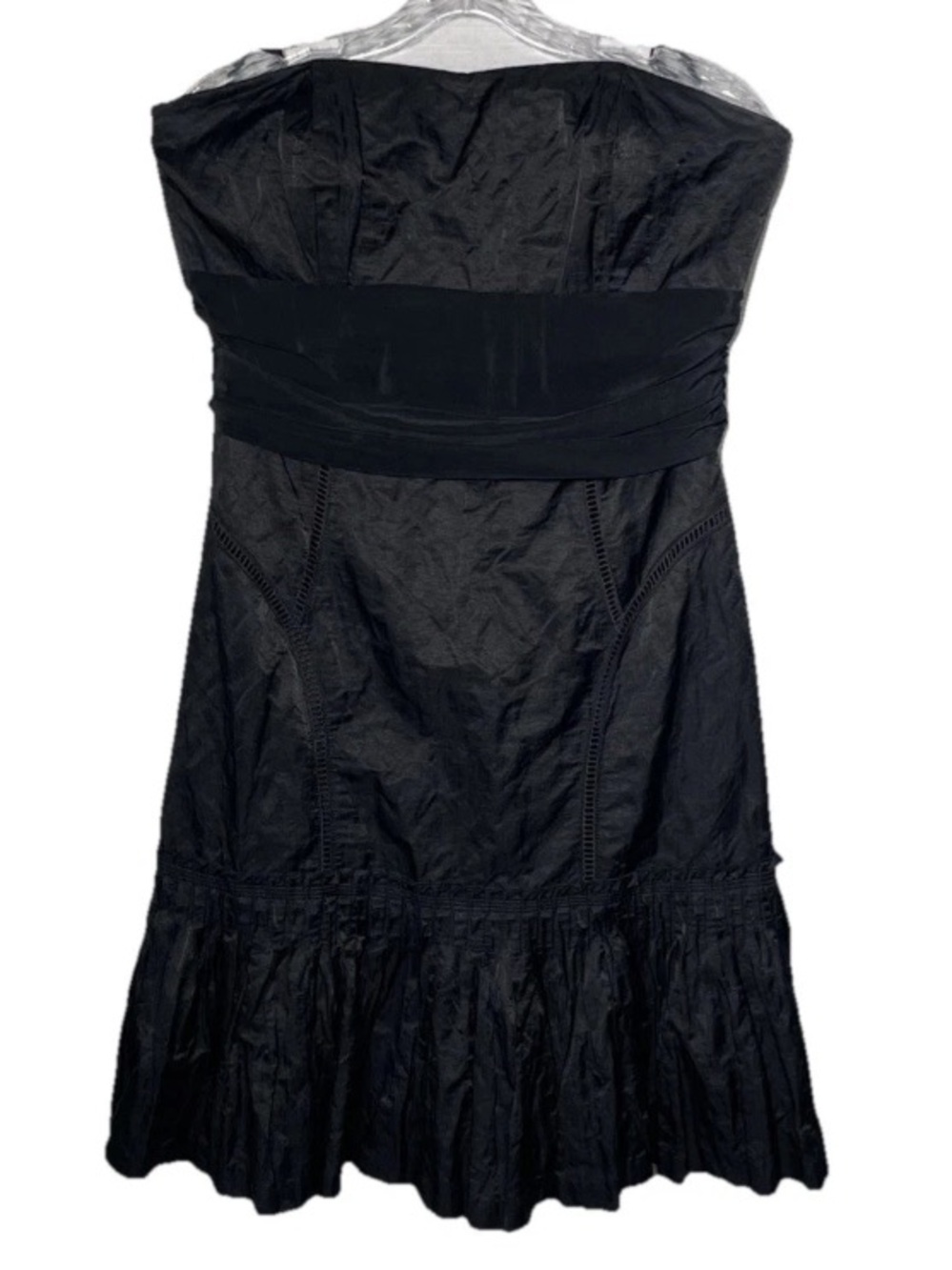 Tracy Reese Silk Lined Cotton Blend Strapless Dress Black Metallic Pleated Sz 10